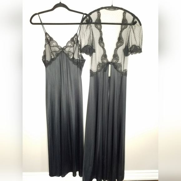 Patricia Other - Vintage Patricia Black Lace Nightgown & Robe Set Gothic Morticia Wednesday Style